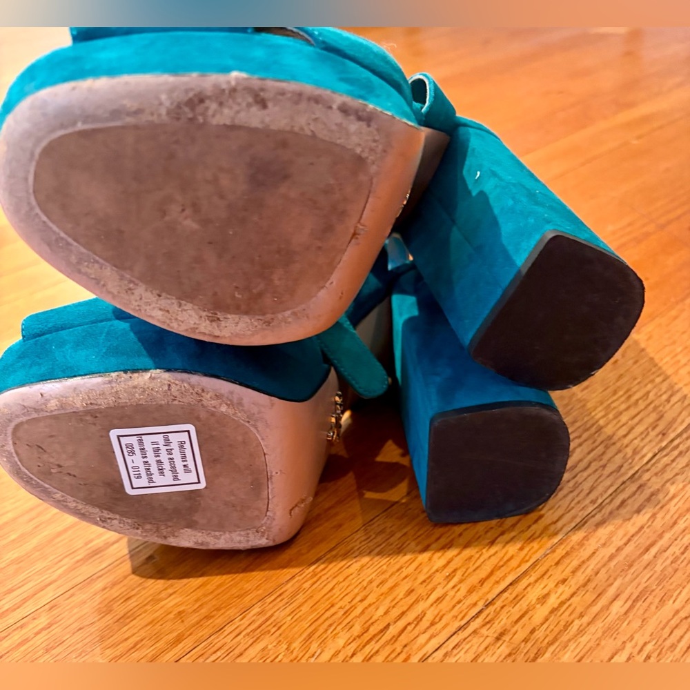 Prada Teal Suede Women’s Heels Platform Sandals sz‎ 7 - Picture 3 of 3